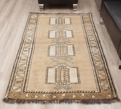 #ad Vintage Brown Hand Knotted Oriental Beige Wool Traditional 4x6 Area Rug $299.00