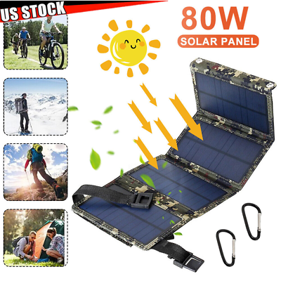 80W USB Solar Panel Folding Power Bank Outdoor Camping Hiking Phone Charger US $16.99