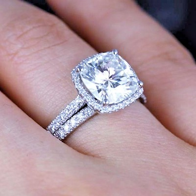 #ad 2.31 Ct Cushion Cut Diamond Engagement Bridal Halo Ring Set 14K HVVS2 EGL $7801.58