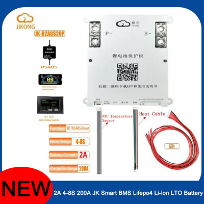 #ad #ad JK SMART BMS Lifepo4 Li Ion LTO Battery 2A 4 8S 200A Active BalanceHeat Cable $95.22