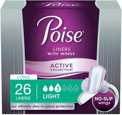 #ad Poise Active Incontince Panty Liners with Wings Long Light 26 Liners $91.93
