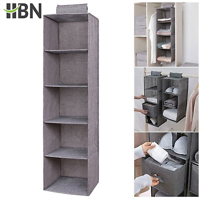 #ad HBN 5 Section Hanging Closet Organizer Heavy Duty Hanging Shelves for Clothes $14.24