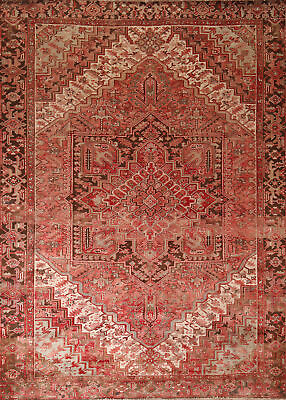 #ad Vintage Red Dark brown Handmade Wool Heriz Traditional Room Size Area Rug 10x11 $2459.00