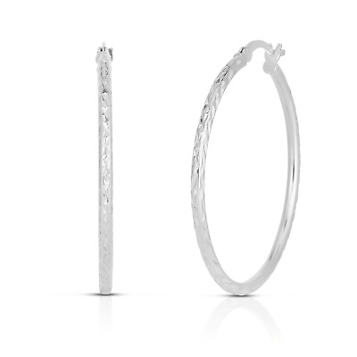 #ad 925 Sterling Silver Diamond Cut French Lock Round Hoop Earrings Sizes 25MM 40MM $9.99