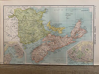 #ad 1898 NOVA SCOTIA NEW BRUNSWICK PRINCE EDWARD ISLAND CANADA ANTIQUE COLOUR MAP GBP 19.99