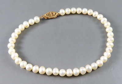 #ad JCM Jacmel Mauritius 10K YELLOW GOLD White Pearl Beaded Bracelet 7.5quot; x 5 6mm $66.00