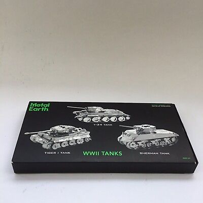 #ad WWII Tanks 3 pack Metal Earth 3D model kit Sherman Tiger 1 T34 Tank steel sheets $19.99