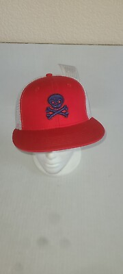 #ad Skull amp; Crossbones Hat Cap Youth Adjustable Snapback Mesh Trucker Style Red... $8.08
