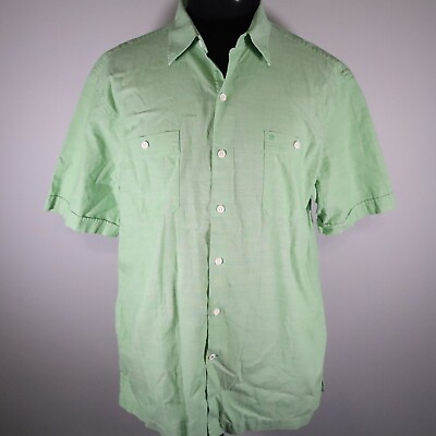 #ad IZOD Shirt Mens Large Casual Button Up Green Short Sleeve $7.19
