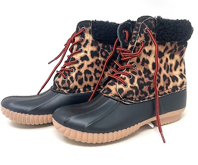 #ad Report Ulrich Faux Shearling Trimmed Duck Snow Rain Boots Leopard Women Size 5.5 $42.99