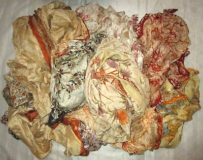 #ad BBI LOT PURE SILK Antique Vintage Sari REMNANT Fabrics 100 GRAMS Cream Craft $20.67