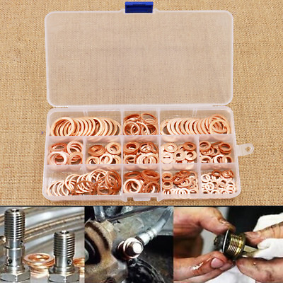 #ad 280pcs 12 Sizes Assorted Solid Crush Copper Washer Sump Plug Banjo Bolt Tap Box $29.68