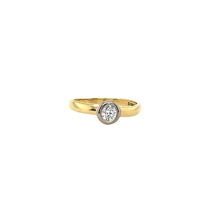 #ad 18ct Yellow Gold amp; White Solitaire Diamond Ring Set With 1 Round Diamond GBP 570.00