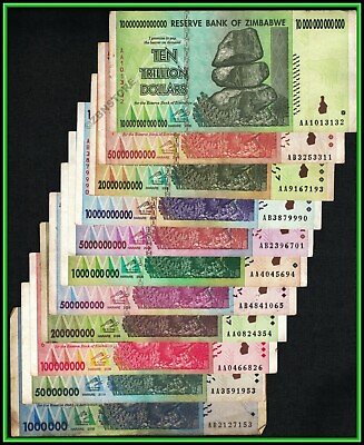 #ad 1 Million 10 Trillion Dollars Zimbabwe 2008 AA AB Banknote Set 100 % Authentic $45.99