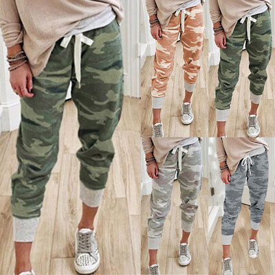 #ad Womens Camo Print Casual Sporty Trouser Ladies Joggers Jogging Bottoms Pants US $24.59