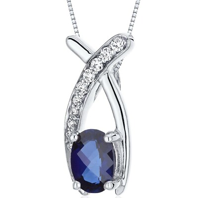 #ad 1 CT Oval Blue Sapphire Sterling Silver Pendant $45.99
