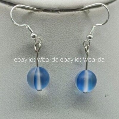 #ad Beautiful 10mm Blue Rainbow Moonstone Round Gem Bead Earrings $2.99