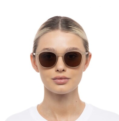 #ad Le Specs Bandwagon Sunglasses Matte Stone Tan Round Gold Tone Polarized $35.99