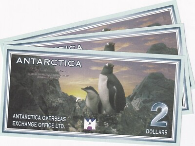 #ad Antarctica 2 Dollars 1999 PENGUIN UNC LOT 3 PCS $11.99