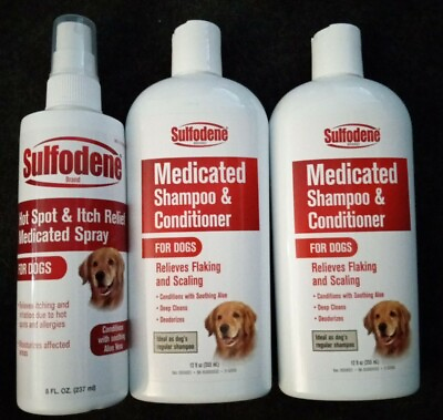 #ad 3 Sulfodene Medicated Shampoo Conditioner Itch Spray for Dogs AA2 $46.50