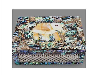 #ad Rectangle Marble Jewelry Box Semi Precious Stone Overlay Work Bed Side Decor Box $185.00