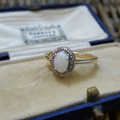 #ad 925 Sterling Silver Ring Gold Over Natural White Opal Size R.5 US 8.75 GBP 39.99
