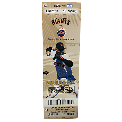 #ad San Francisco Giants vs Mets 5 4 2000 Season Ticket Stub Pacific Bell Park $24.99