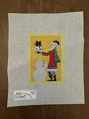 #ad Ruth Schmuff Santa Building Snowman Handpainted Needlepoint Canvas Stitch Guide $50.00