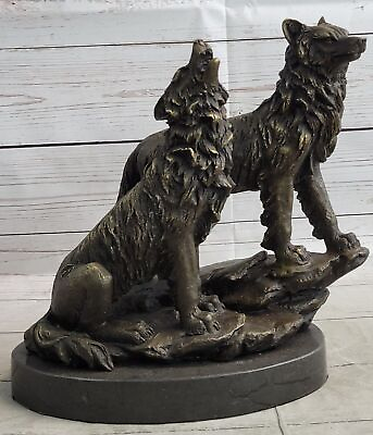 #ad Majestic Pair: Bronze Sculpture of Wolves on Rock by Barye Museum Quality Sale $209.50