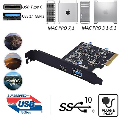 USB 3.1 USB Type C MAC PRO PCIe Card Plug and Play Supports 31 41 51 $44.99
