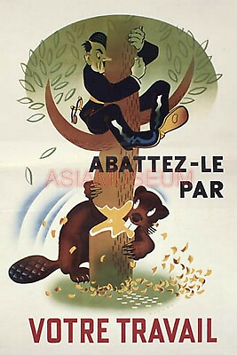 #ad 1943 WWii USA AMERICA WAR FRENCH TREE CARTOON COMIC FUNNY PROPAGANDA Postcard $23.94