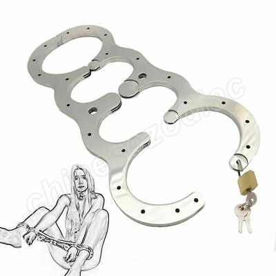 #ad Luxury Stainless Steel Cangue Fixed Handcuffs Wrist Cuffs Fetter Anklet Shackles $173.70