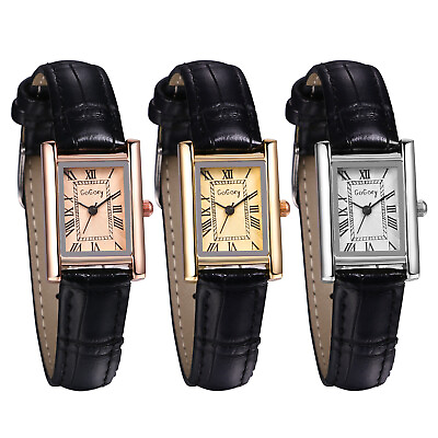 #ad Women#x27;s Classic Rectangle Roman Numerals Dial Leather Strap Quartz Wrist Watch $28.99
