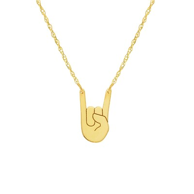 #ad Rock On Hand Gesture Pendant Necklace Adjustable Rope Chain Solid 14K Real Gold $140.00