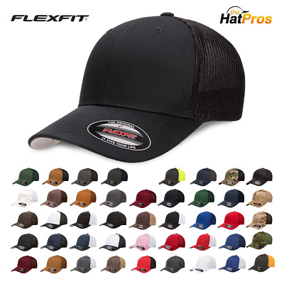 #ad Flexfit Trucker Hat 6511 Fitted Mesh Baseball Cap Plain Blank Flex Fit OSFM $13.20