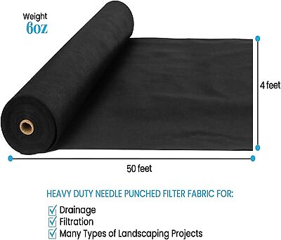 #ad 4ft X 50ft Non Woven 6oz Geotextile Landscape for Ground Cover French Drains US $38.15