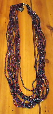 #ad new VTG BOHEMIAN GLASS 31quot; silver tone red blue multi strand chunky necklace $12.59