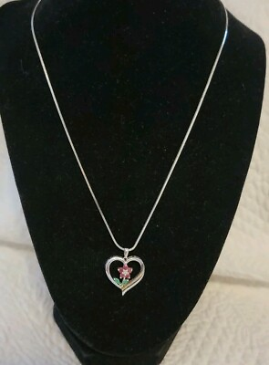 #ad 14K amp; 925 Ruby amp; Emerald Flower in Heart Pendant On 18quot; Chain AV Alwand Vahan $49.99