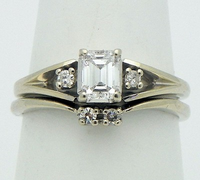 #ad 1 3 ct Diamond Bridal Wedding Ring Set REAL Solid 14 K White Gold 4.1 g Size 7 $2500.00