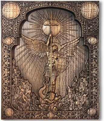 #ad Handcrafted Wooden Christian Icon Archangel Michael $39.95