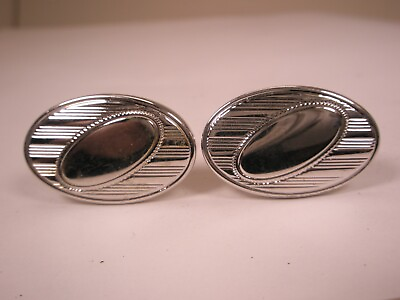 #ad Engrave Ready Silver Tone Quality Vintage SHIELDS Cuff Links simple plain $34.49