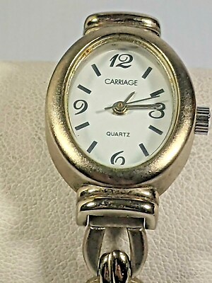 #ad Carriage by Timex Silver Tone White Face Bracelet Watch 7.5 Inch $17.49