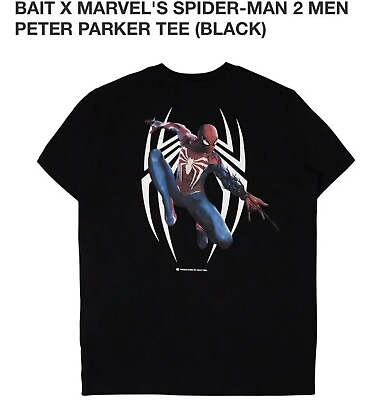 #ad Marvel x Bait Spider Man 2 #x27;PETER PARKER#x27; Tee Shirt BLACK Brand New with Tags $12.00