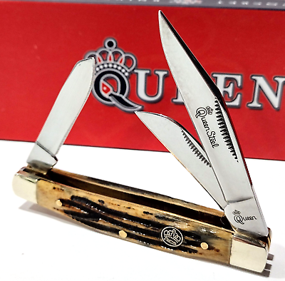 #ad Queen Cutlery Company Stockman Winterbottom Jigged Bone Folding Pocket Knife EDC $19.95