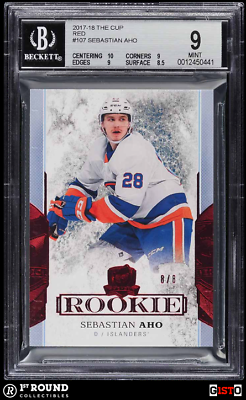 #ad POP 1: Sebastian Aho RC BGS 9: 2016 17 The Cup Red Rookie Card Gisto 8 $90.99