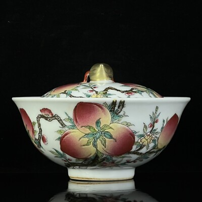 #ad 6“China exquisite porcelain Qing Qianlong color blessing life Gilding cover bowl $425.00