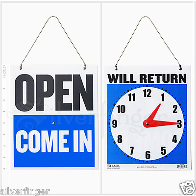 #ad • OPEN CLOSED Sign WILL RETURN • CLOCK : Business Hours —Hanging 2 Sided 9x7½quot; $4.51