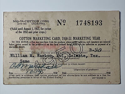 #ad CELESTE TEXAS 1950 Vintage COTTON Marketing Card TEXAS Agriculture $28.95