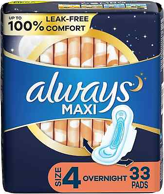 #ad Always Maxi Overnight Pads Jumbo Pack With Flexi Wings 33 Count Size 4 $12.99