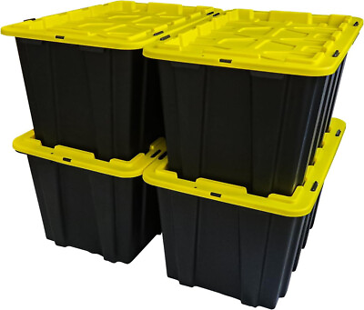 #ad 17 Gallon Snap Lid Storage Bin Container Tote Box Durable Plastic Black Set of 4 $74.99